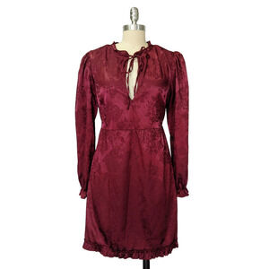 Y2K Speechless Satin Dress Size L Burgundy Damask Whimsygoth Tie Neck Romantic